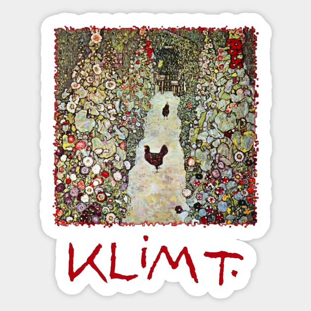 Garden Path with Chickens by Gustav Klimt Sticker by MasterpieceCafe